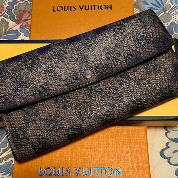 Authentic Louis Vuitton Portefeuille Sarah Brown Damier Ebene Long Wallet - Picture 1 of 13